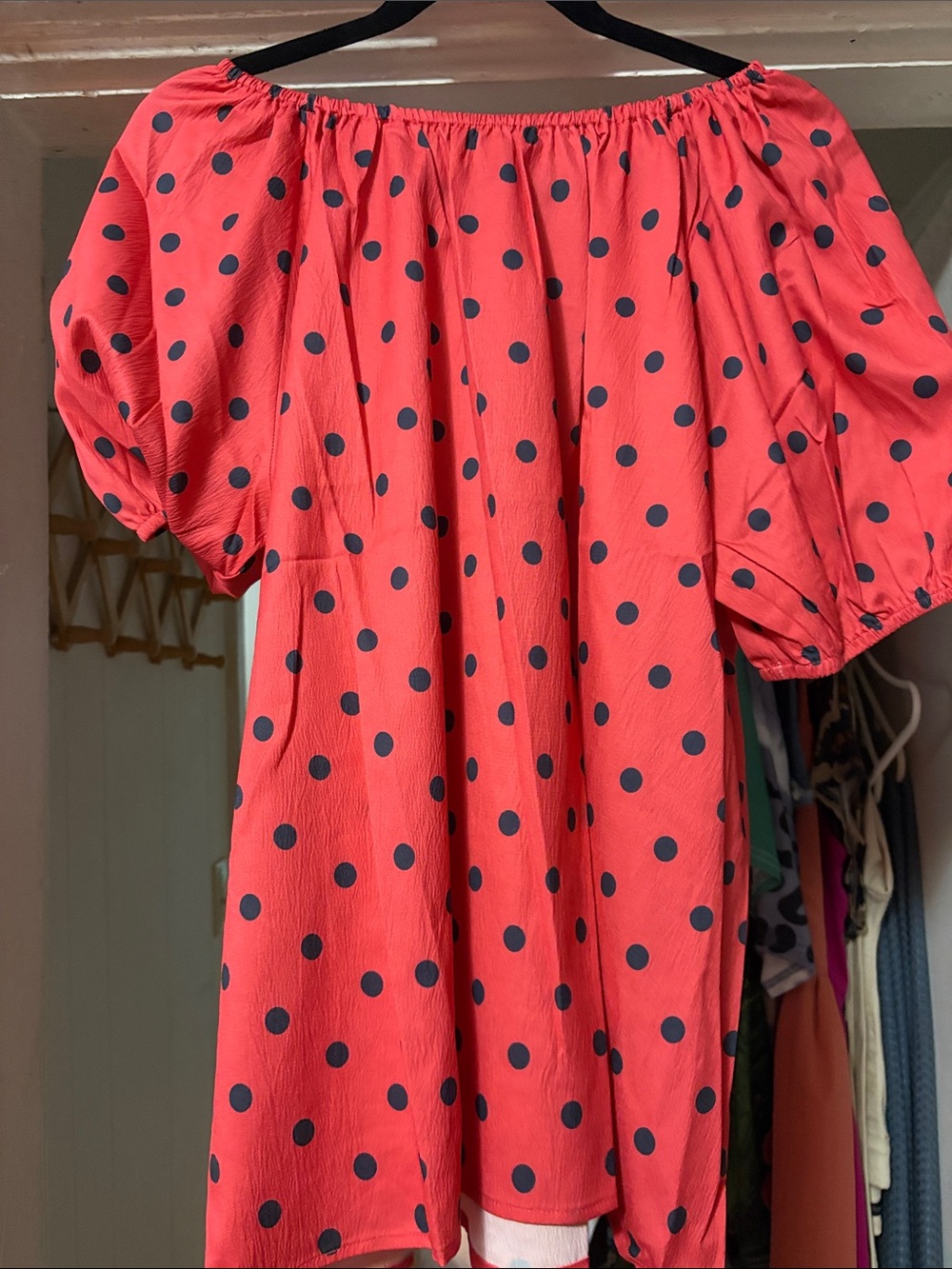SHEIN Coral Red Off-Shoulder Polka Dot Top